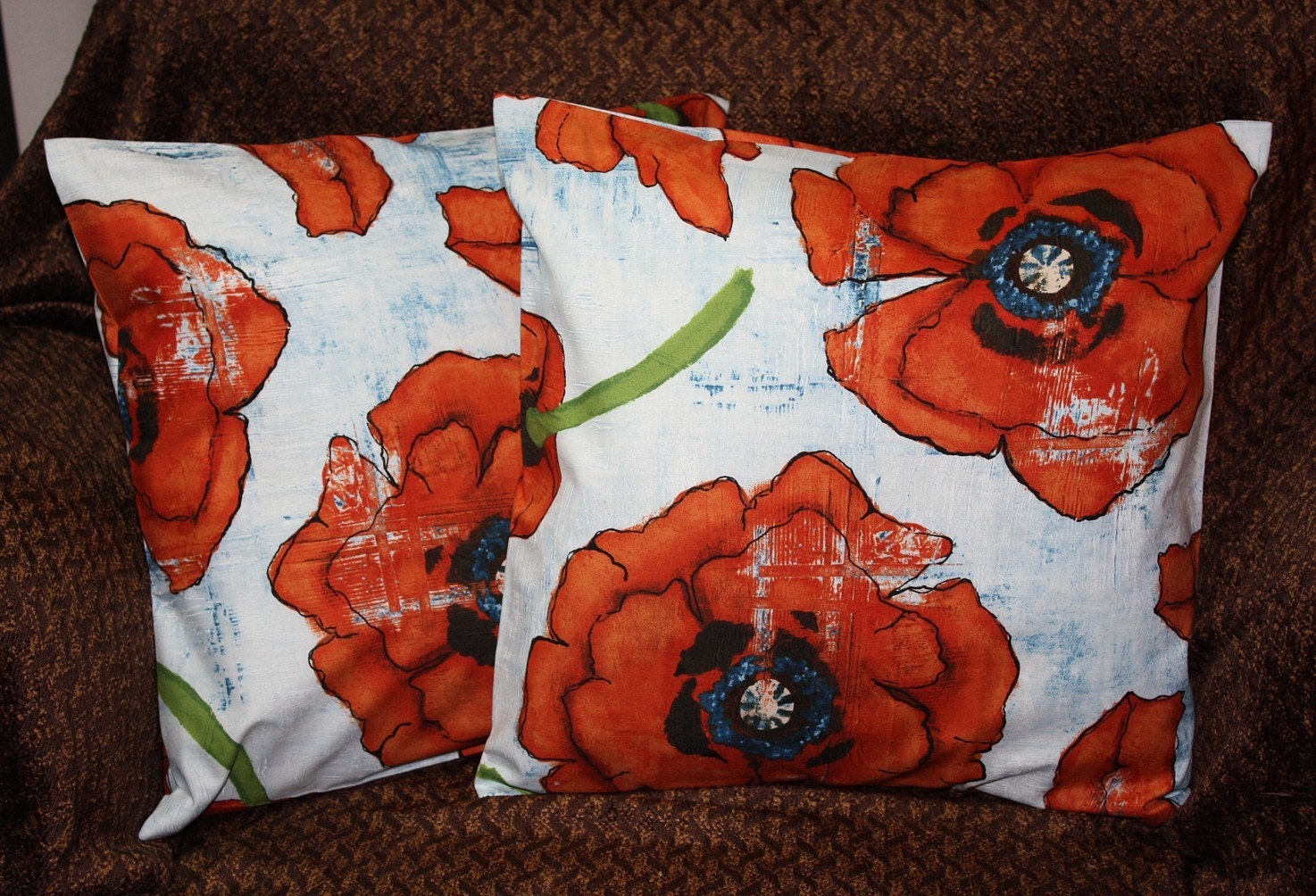 READY TO SHIP - Free U.S. Shipping - Set of Two 16x16 inch Pillow Covers - By Laura Gunn for Michael Miller, Big Poppy Spice.