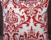 FREE U.S. SHIPPING - Set of Two 26x26 inch Designer Pillow Covers, Euro Shams - Lipstick Red on a White Background - Damask Style Print.