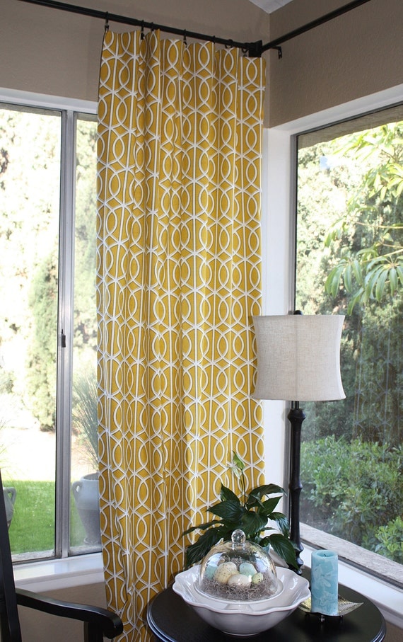 FREE U.S.SHIPPING - Set of Two 50x84 inch Designer UNlined Rod Pocket - Clip Ring Drapery Panels. Robert Allen Bella Porte in Citrine.