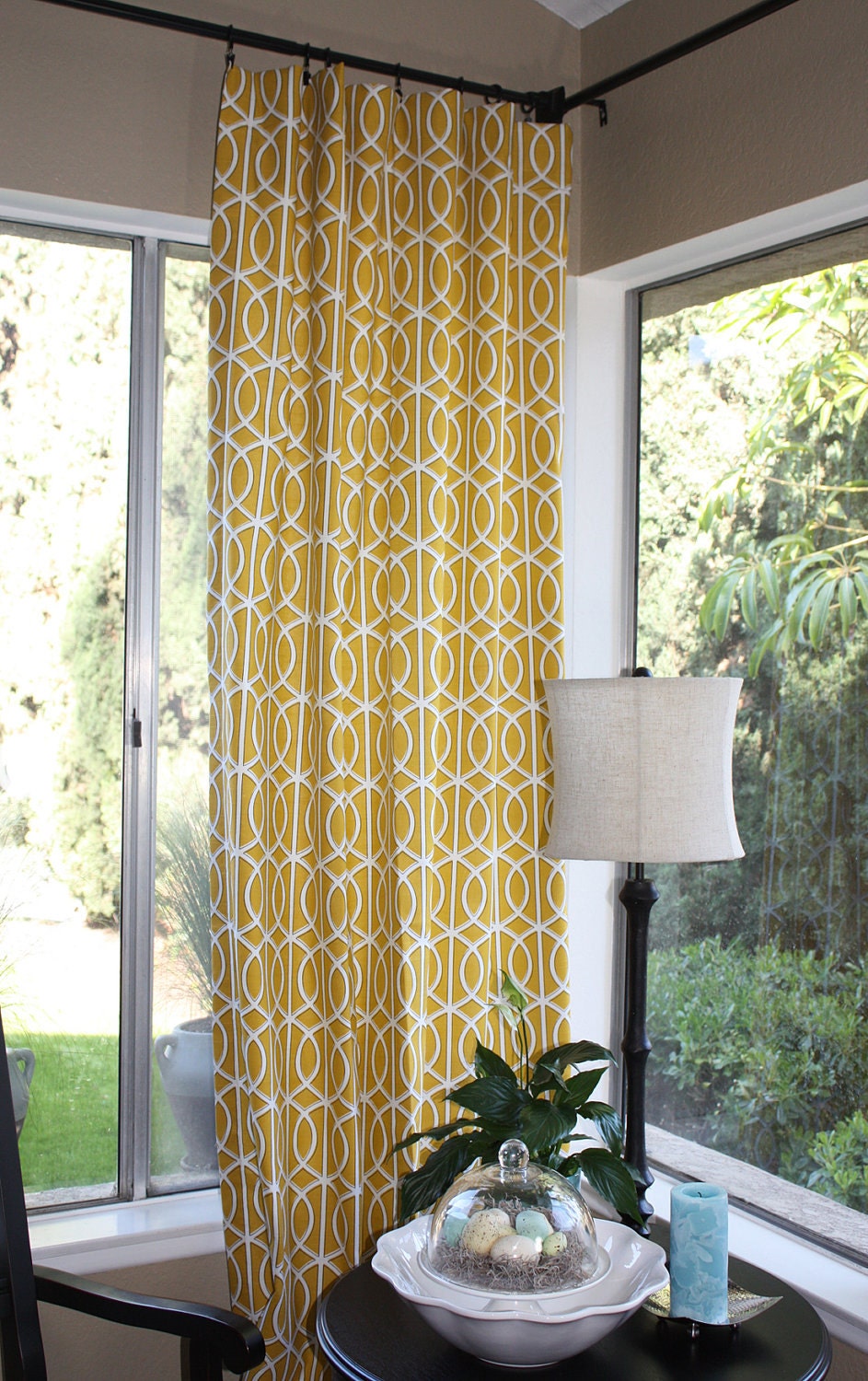 FREE U.S.SHIPPING - Set of Two 50x84 inch Designer UNlined Rod Pocket - Clip Ring Drapery Panels. Robert Allen Bella Porte in Citrine.