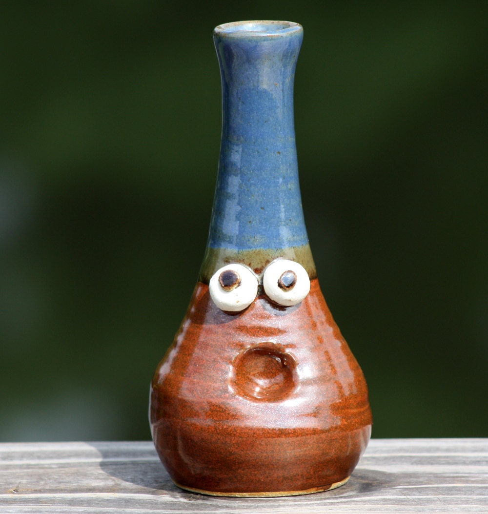 Bud Vase, Blue and Brown Pottery, Face Jugs. From NelsonStudio