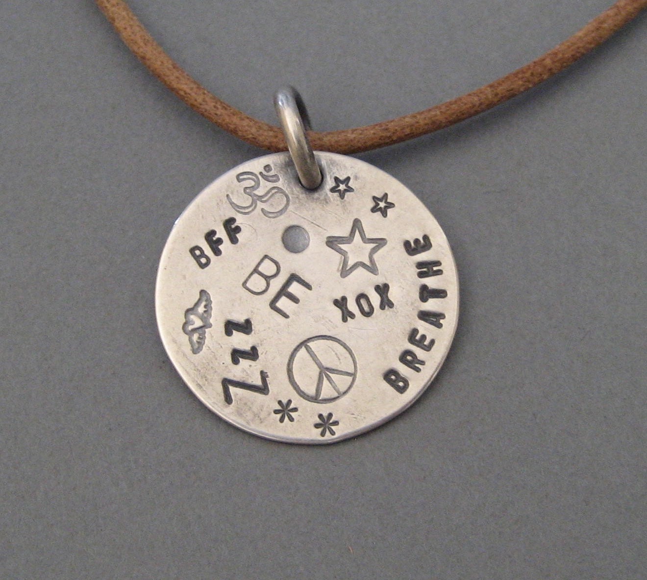 NECKLACE or Bracelet Custom Personalized Sterling Silver Medium plus plus Hand Stamped Initial, Letter, Name, Symbol ID Tag Charm