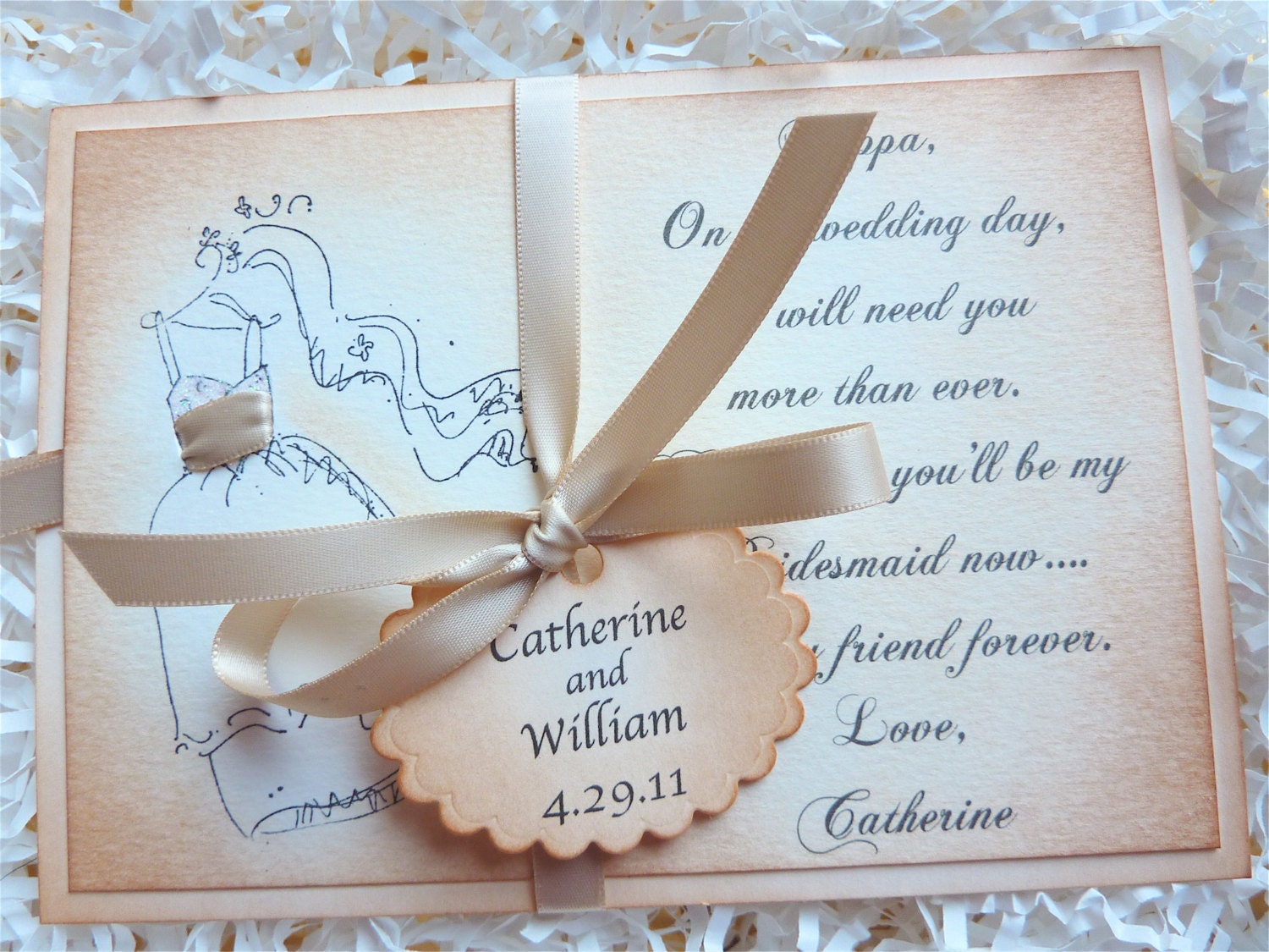 Will You Be My Bridesmaid Card Luxury Keepsake Glittered Dress Vintage Style Personalized - NEW in CHAMPAGNE BLUSH