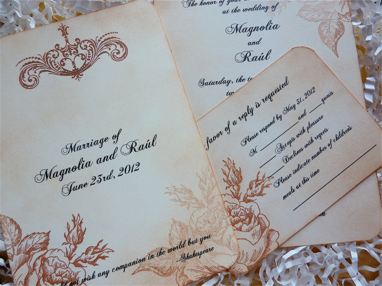 Shabby Chic Wedding Invitation Suite SAMPLE Handmade by If I Were Cards