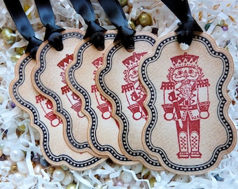 Nutcracker Toy Soldier Christmas Holiday Gift Tags Labels Vintage Style Set of Five