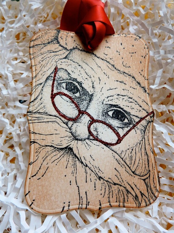 Vintage Christmas Santa Luxury Gift Tags Labels Glittered Set of Five