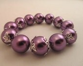Purple Elastic Bracelet with Silver bead Caps