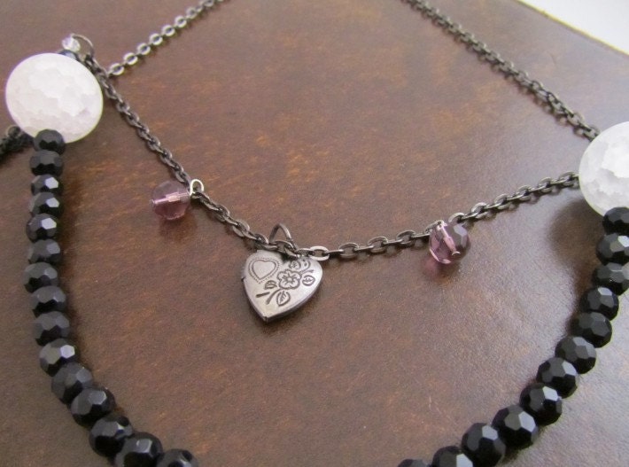 Necklace with locket and crackle Quartz