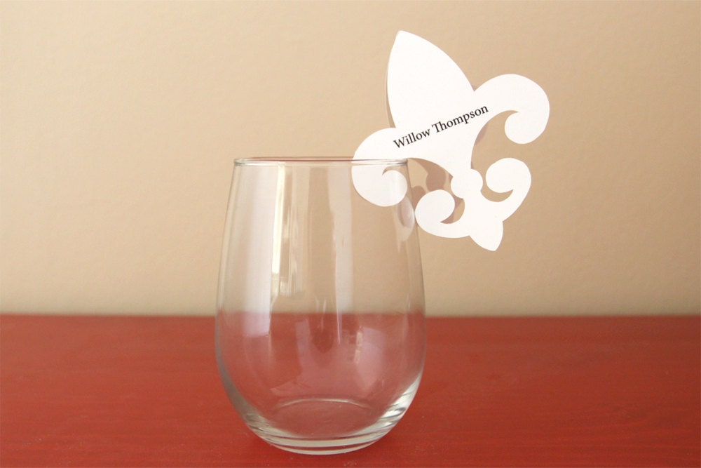 Fleur De Lis wine glass placecards - set of 50