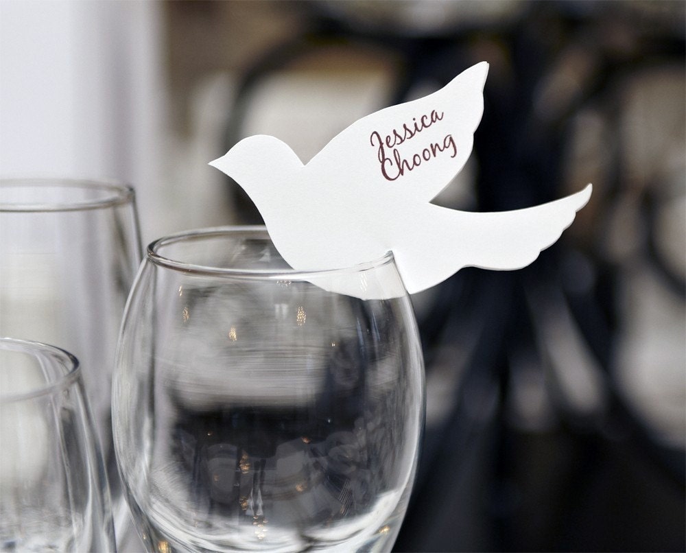 Paint My Love wine glass dove placecards - set of 25