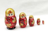 Matreshka matryoshka babushka Russian Wooden ecofrendly Dolls - red and black berries gold Painted 5 pcs 8 cm, home decor toys