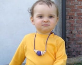 Wooden necklace with Crochet purple bead baby Jewelry for babyes yellow orange sunny boy and girl Teether toy. boys and girls. eco-friendly