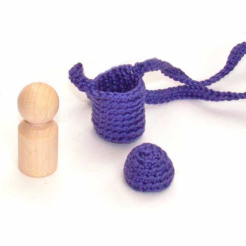 waldorf toy - purple Necklace- Peg Doll in the pocket of natural cotton - natural  Wooden Toys for kids, pocket gnomes - party favors