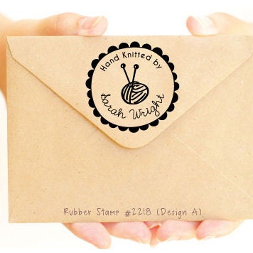 Knitting Rubber Stamp - Hand Knitted by (Personalized Rubber Stamp) As Seen in KNITTING TODAY Magazine. Custom Rubber Address Stamp (1026)
