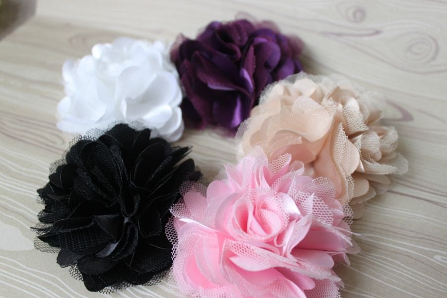 Boutique Style Baby Toddler satin and mesh Flower Clip - You choose color