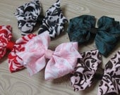 Boutique Style Baby Toddler 3 inch Hair Bows -- set of 5 -- Damask Collection