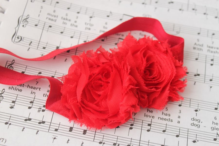 Boutique Style Baby Couture Chiffon Shabby Flower Headband Set - Red