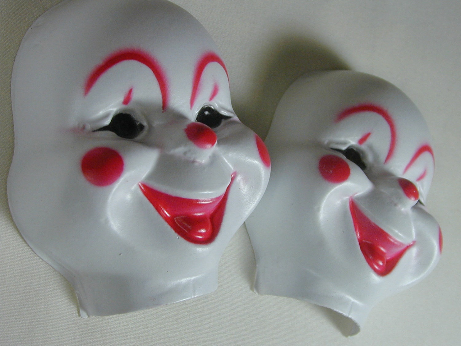 2 Large Vintage Plastic Clown Faces