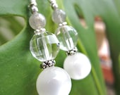 Moon Glow Earrings -- Heirloom Crystals & Lucite Moonstone, w Labradorite and Sterling Ear Wires // Aid Hurricane Relief