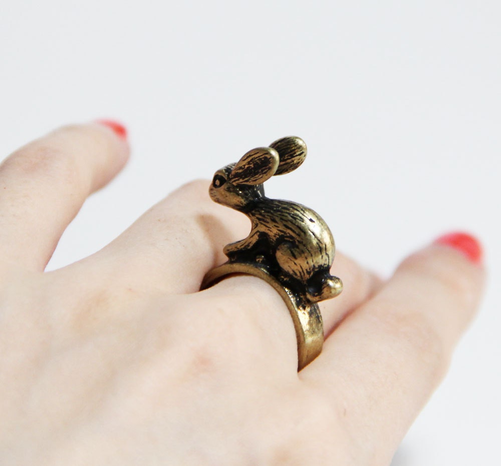 SALE - Woodland Wonder Rabbit Ring  Antique Bronze Animal Collection