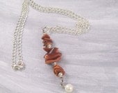 Glittery Copper Gemstone Chipsand Pearl Pendant with Chain