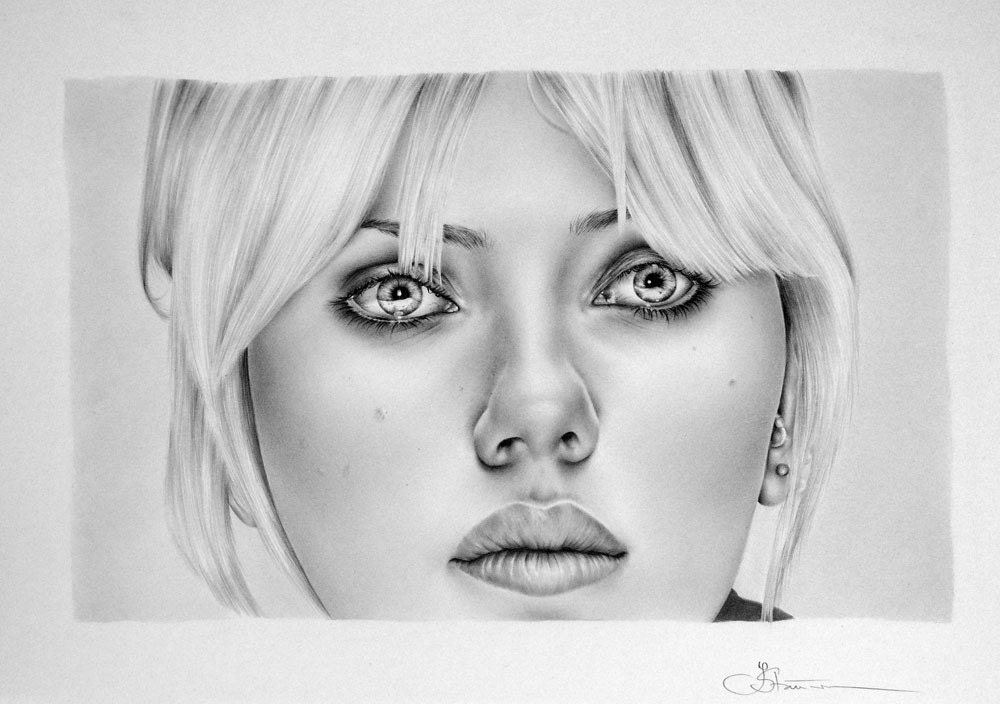 Scarlett Johansson Pencil Drawing Fine Art Print Portrait Hand Signed by Artist