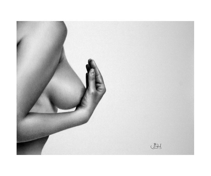 Female Nude Pencil Drawing Fine Art Print Signed by Artist