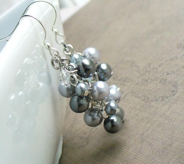 Dark and Light Gray Cascading Pearl Earrings