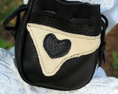 Leather Pouch, Leather Medicine Bag in Black and Cream Deerskin