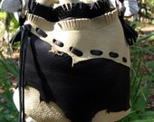 Leather Shoulder Bag, Leather Purse in Khaki Green and Black Deerskin