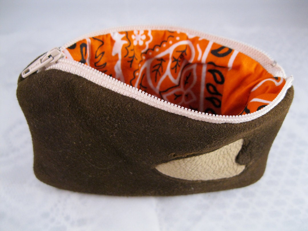 Lined Zipper Pouch Made Out of Khaki Green Deerskin