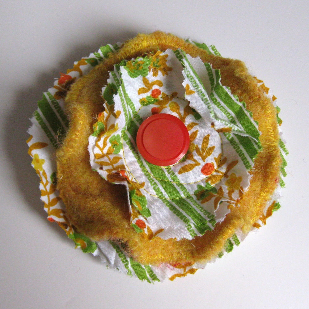 FLOWER BROOCH  - recycled sweater brooch - wool brooch - gold brooch - fabric brooch - flower pin