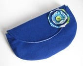 CLUTCH PURSE - recycled clutch - royal blue clutch -  wool clutch - BONUS flower pin