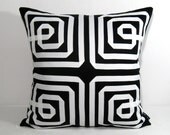 Black White Pillow Cover - Decorative Outdoor Cushion - Geometric Lattice - Modern Bold Sunbrella 18 Inch