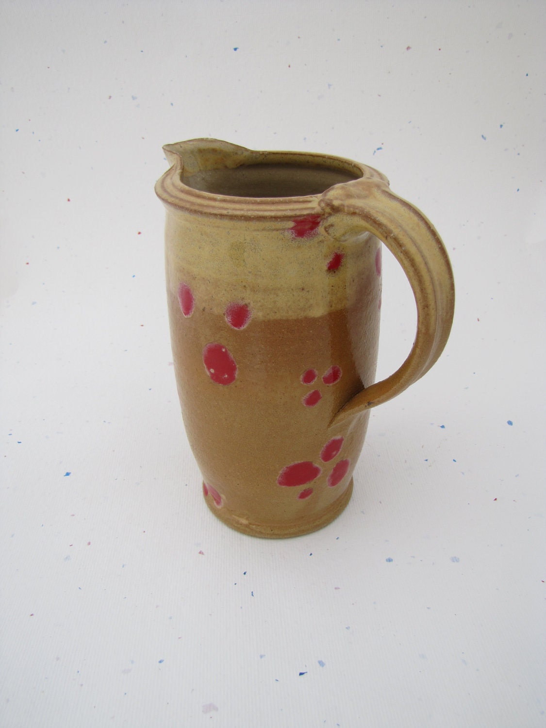 SALE Yellow and Red Pitcher Vase Utensil Holder Muddy Paws Pottery