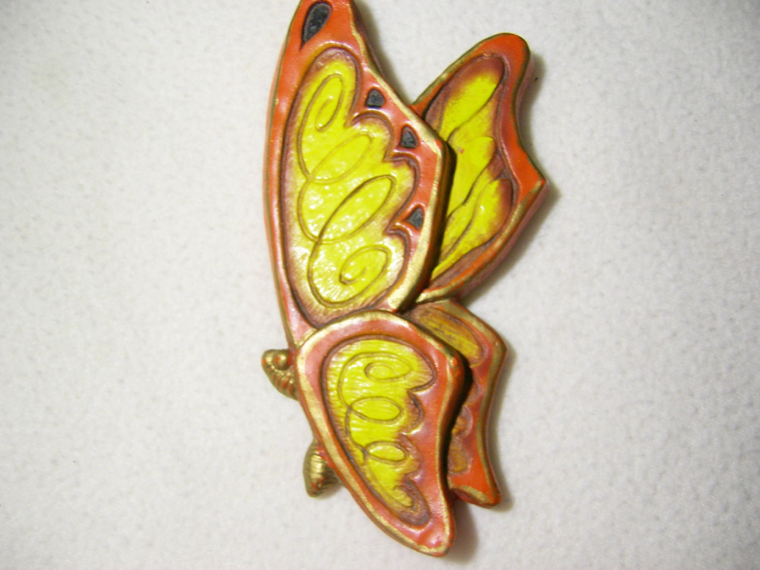 Yellow and orange butterfly wallhanging in wood. ON SALE - clinejewels
