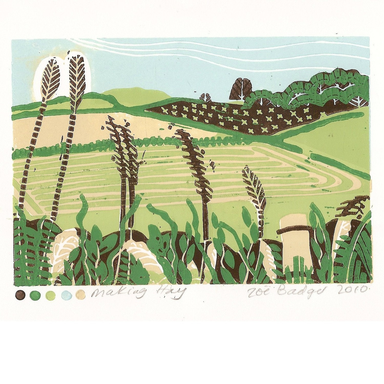 Making Hay linocut print.