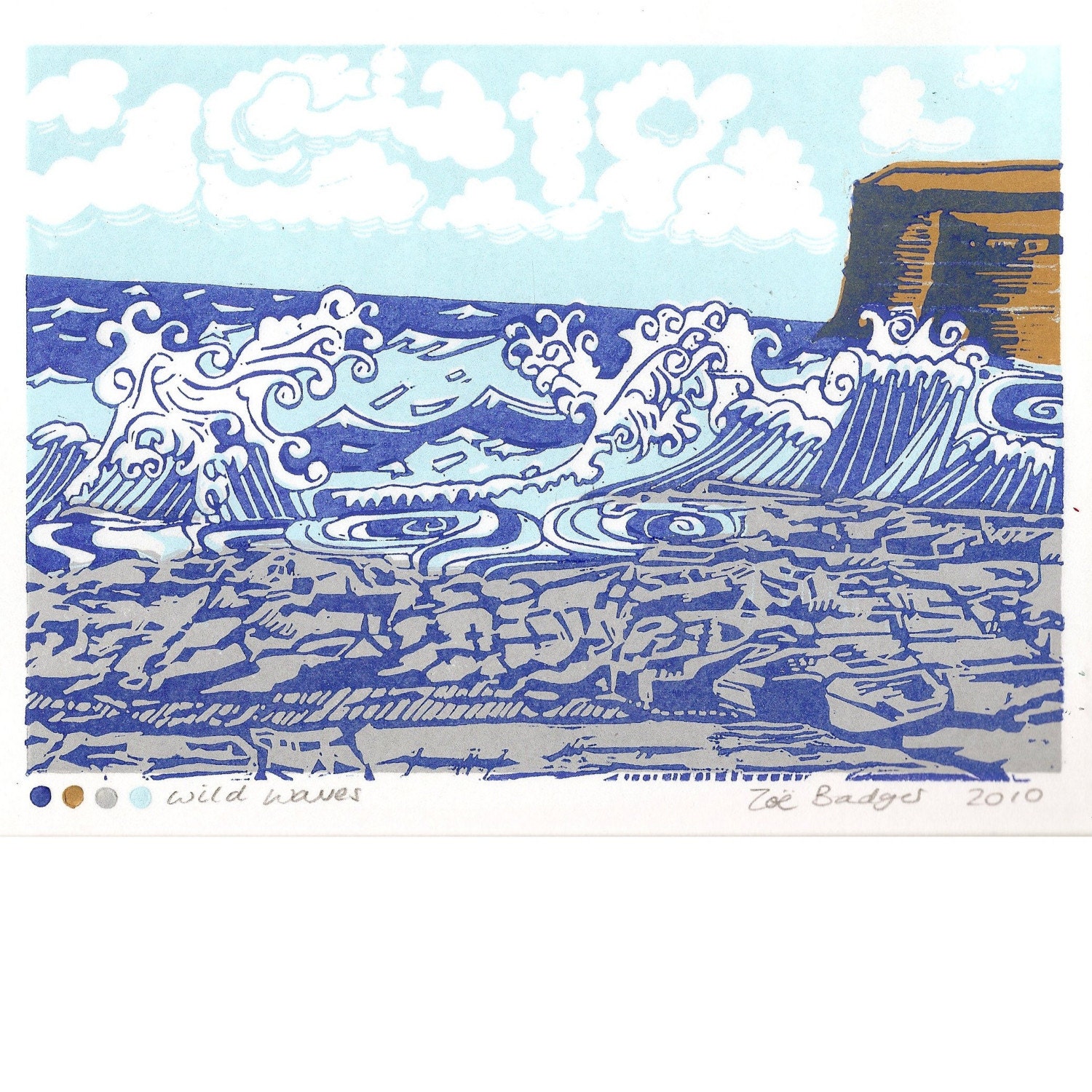 SALE Wild Waves Linocut print ref 103