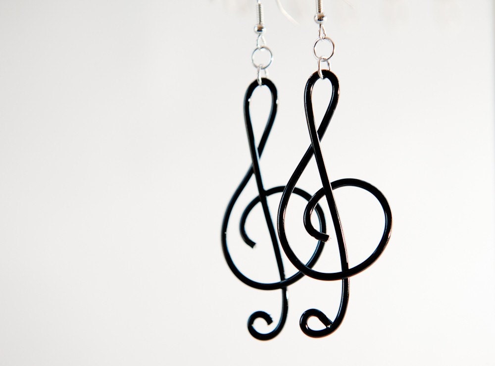 Black Treble Clef Earrings