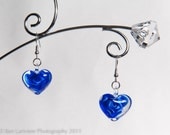 Glass Heart Pendant Earrings Blue
