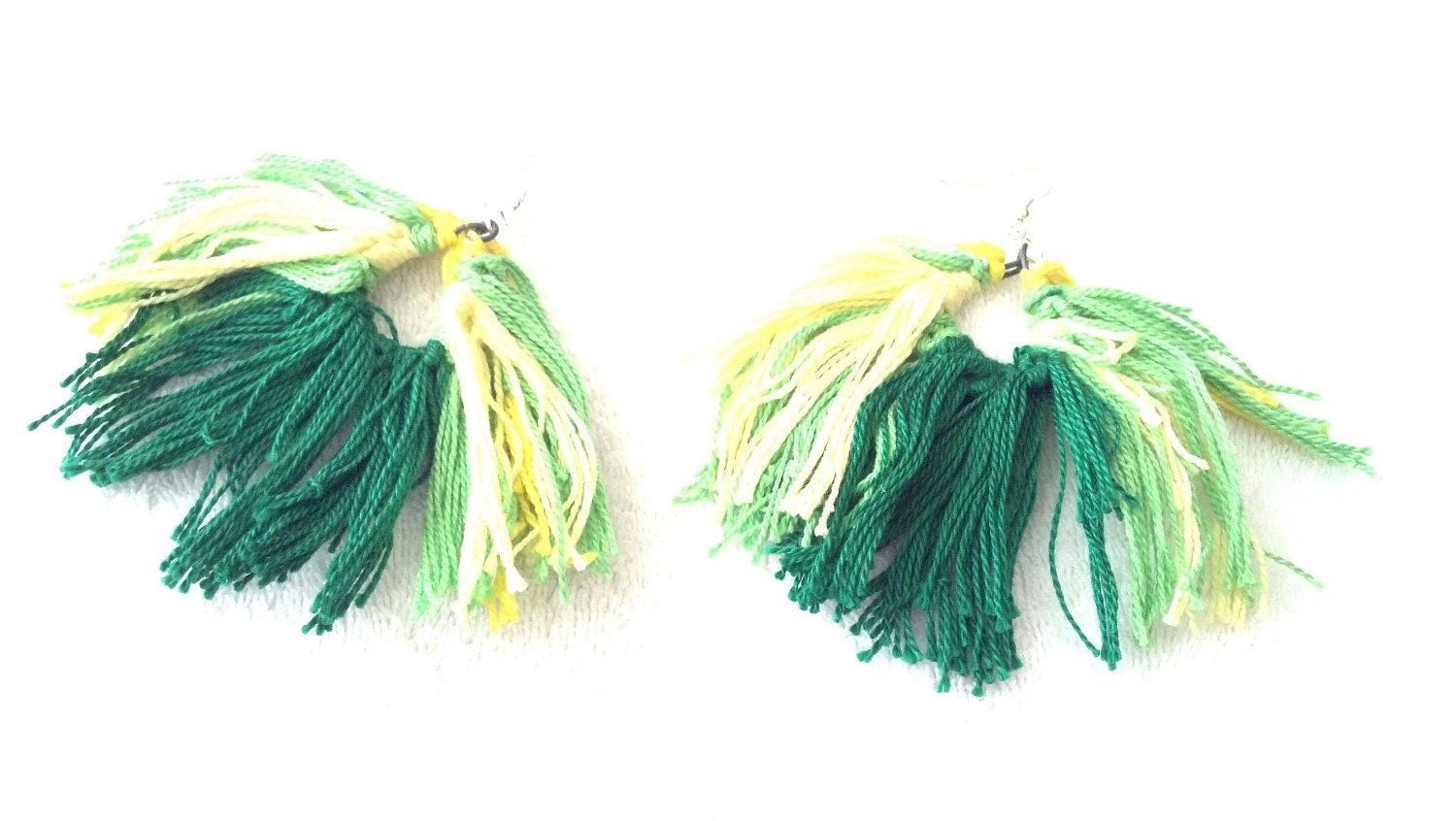 Green Fiber Earrings, Fiber Hoop Earrings, Huge green Earrings(mini)