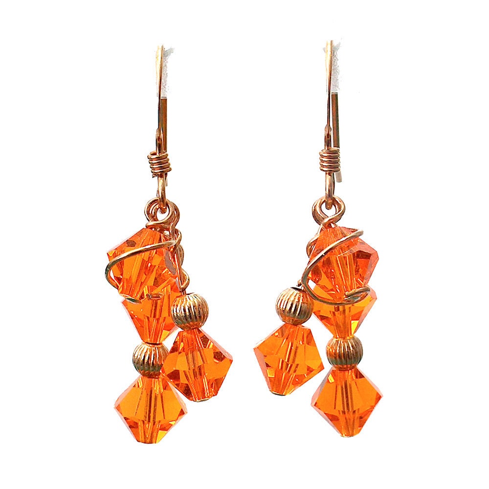 Sun Orange Array Earrings transparent bright orange swarovski crystal gold fill earrings goldfill earwires