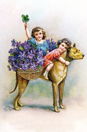 Package of 12 Blank Note Cards,  2 Girls Riding a Dog