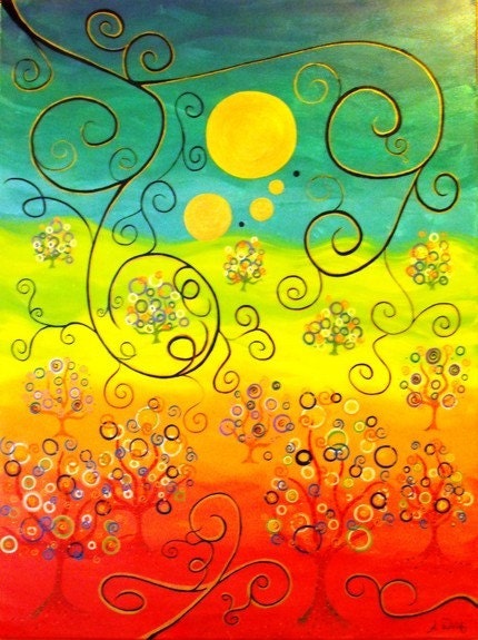 Moons on the Orchard, huge 36x48 inch acrylic on canvas