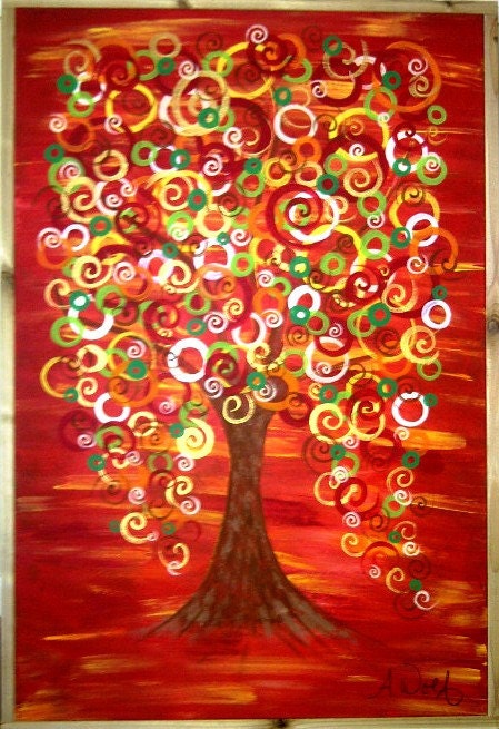 Autumn's Tree: Original Painting Framed in Cedar