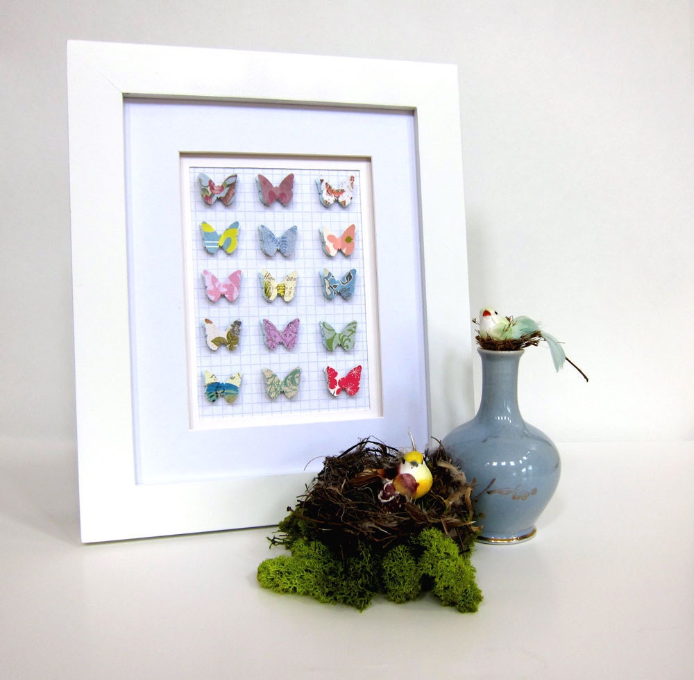 Paper Butterfly Specimen Collection Wall or Tabletop Decor Cottage Chic Shabby Chic