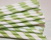 Paper Straws - 150 Green Striped Paper Straws with DIY Printable Flags,  Wedding, Baby Shower,MADE In USA