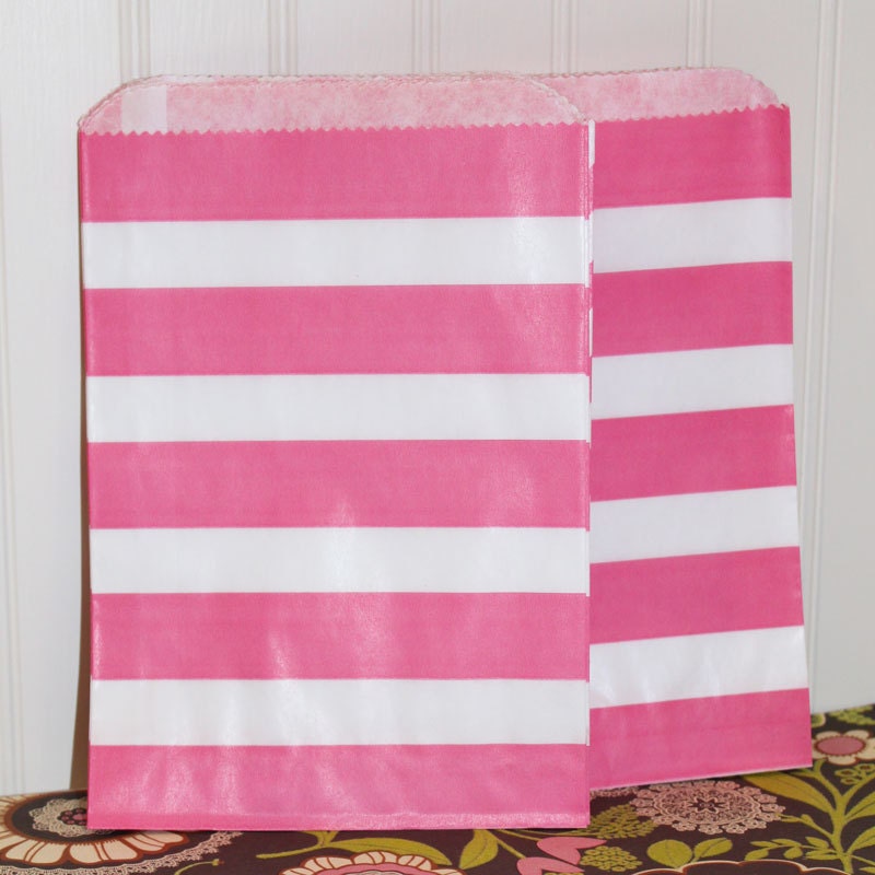 24 Pink Sailor Striped Bags, Party Favor Bags, Treats, Weddings, Baby Shower, Packaging,  Candy