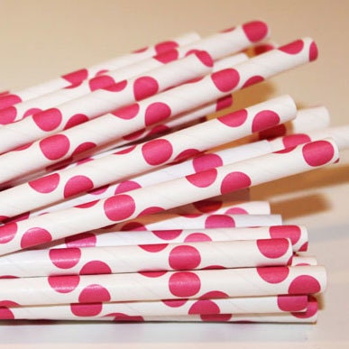 25 Hot Pink Paper Straws with Printable Flag Pennants- Weddings - Baby Shower - Birthday - Barber Pole Striped Vintage