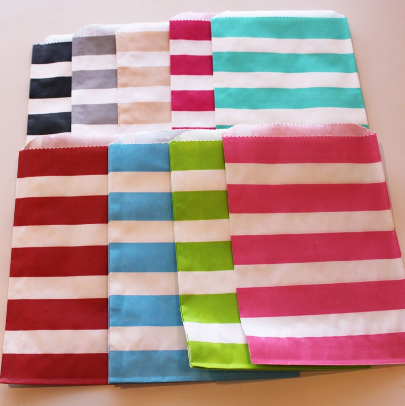 Candy Stripe Favor Bags - 24 YOU PICK your COLORS - Wedding - Birthday - Packaging - Made In Usa
